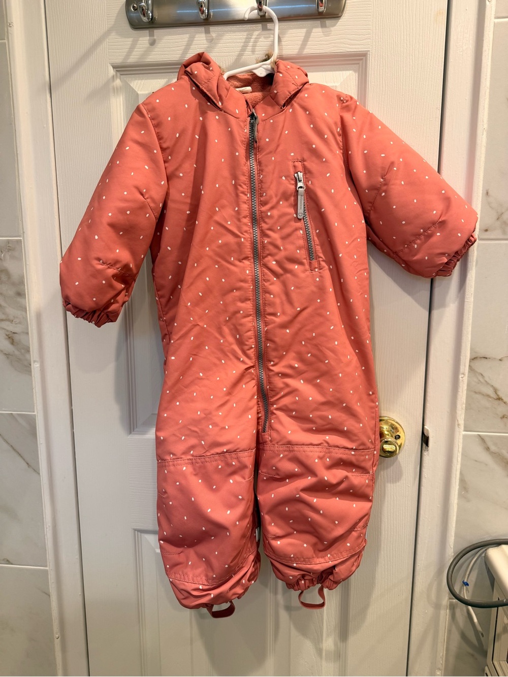 H&M Coral Pink Hooded Insulated Kids Snowsuit Size 12-18M